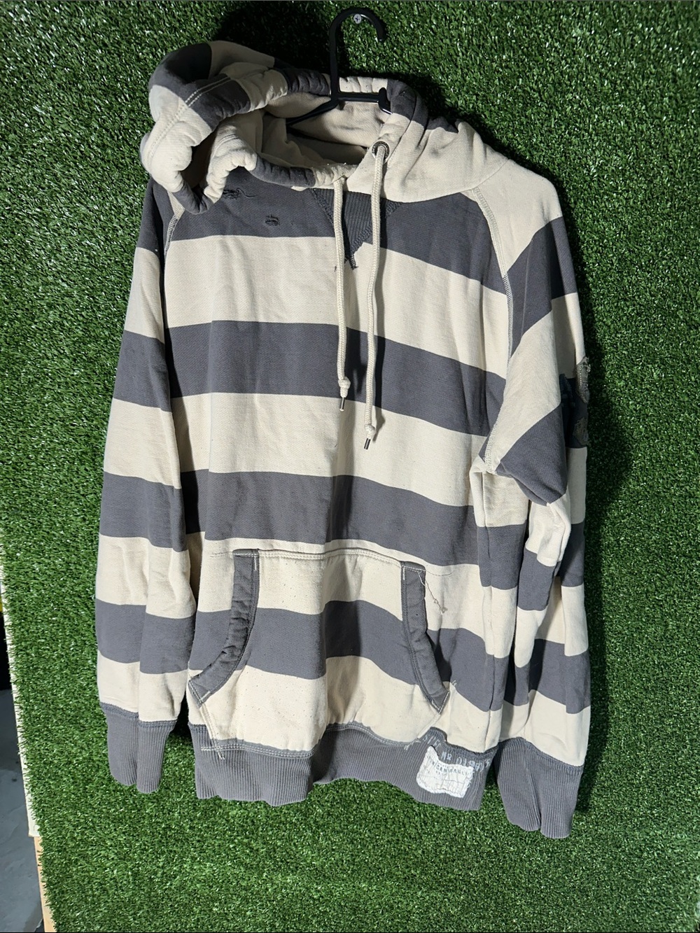 American Eagle Outfitters Wide Stripe Hoodie in Gray & Cream